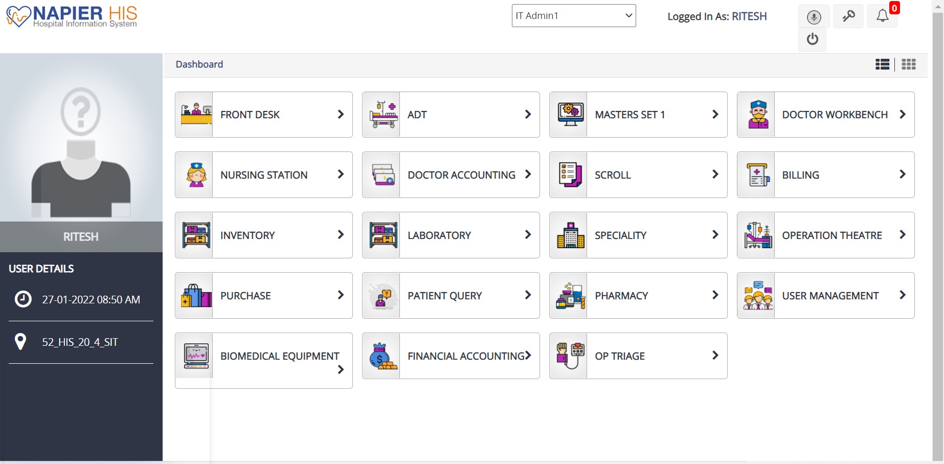screenshot of Napier Hospital Information System